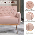 Olela Accent Chair with Arm for Living Room, Velvet Modern Armchair, Pink | Single Sofa Cozy Tufted Upholstered Reading Side Chairs with Gold Metal Leg for Bedroom Decorate