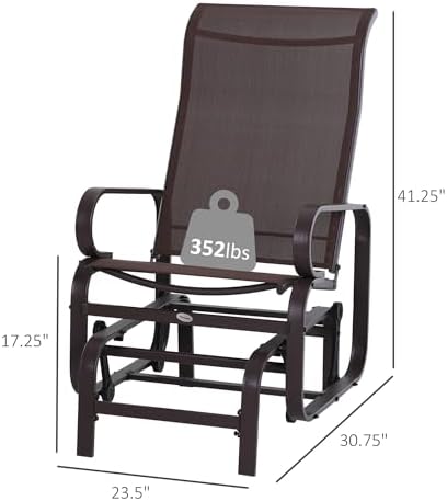 Outsunny Outdoor Glider Chair, Smooth Gliding Mechanism, Brown | Gliders for Outside Patio, Lightweight Construction, Backyard
