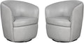 Pemberly Set of 2 Steamboat Ice All Italian Leather Swivel Club Chair