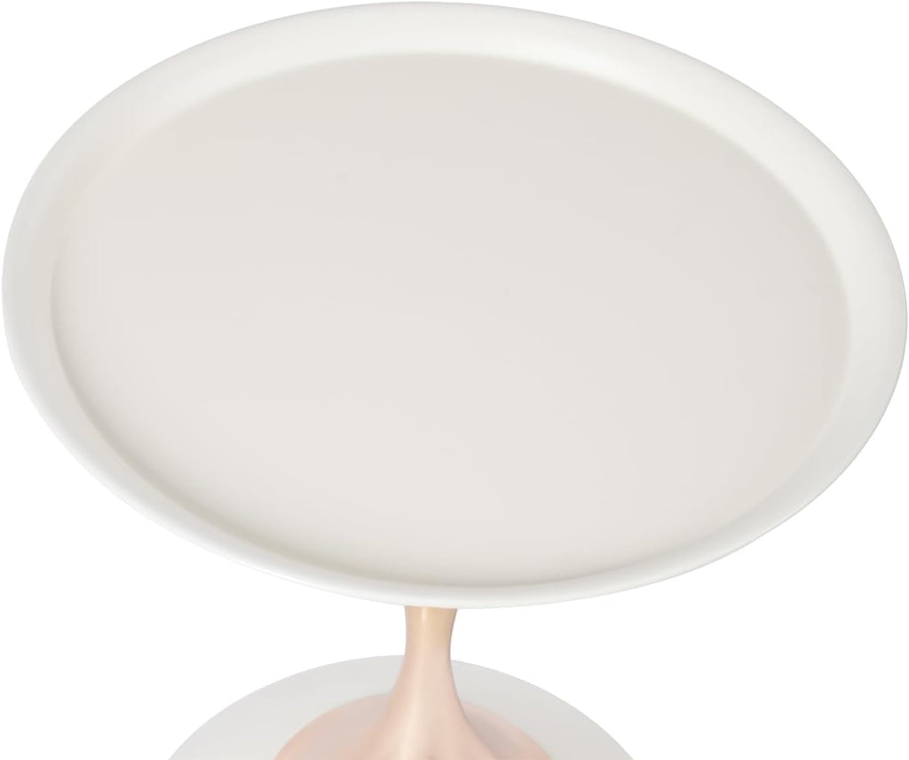 Round Side Table End Table Metal Coffee Table for Living Room, Bedroom 15.74 * 21.65 inch/D*H (White)
