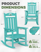 Oversized Outdoor Rocking Chair, High Back Porch Rocker Chair, HDPE All Weather Resistant Rocking Chairs for Patio, 380lbs Weight Capacity, Lake Blue