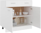 White Engineered Wood Drawer Bottom Cabinet with Shelf Storage, Modern Scandinavian Design for Kitchen Organization and Easy Assembly, Durable Furniture for Compact Spaces