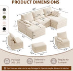 107" Modular Sectional Sofa Couch with Storage,U-Shape 3 Seat Comfy Modern Cloud Couch Sofa with Ottoman, 27" Deep Seat Corduroy Sofa for Living Room, Tool-Free Assembly - Beige