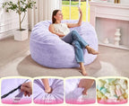 Hobestluk Bean Bag Chair Convertible 3 in 1 Beanbag Washable Giant Adult | Large,Memory Foam Filling,Lounge,Plush Faux Fur,Bean Bag Bed ,Removable Cover,Living Room Bedroom Dorm,Sleeping,Full,Purple