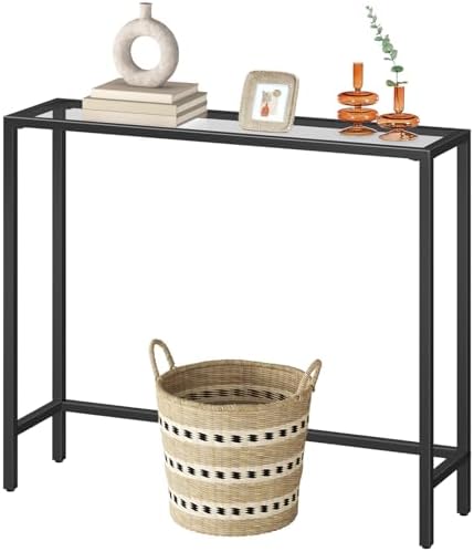 HOOBRO 29.5" Narrow Console Table, Modern Sofa Table Behind Couch Table | Tempered Glass Entryway Table, Small Side Table for Entrance, Living Room, Foyer, Hallway, Bedroom, Black BK07XG01