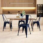 AC Pacific 18 Inch Seat Height Industrial Metal Dining Chairs, Stackable Kitchen or Bar Seat, Durable Modern Design, Versatile Accent Furniture, Set of 2, Dark Blue