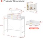 HIGDBFE Vanity Desk with Mirror and Lights 28.4''W Small Makeup Vanity | Vanity Table with Height-Adjustable Stand, 2 Fabric Drawers Compact Makeup Desk, Gift for Girls, Bedroom Small Space, White