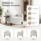 Accent Chairs Set of 2 for Living Room, Mid-Century Upholstered Armchair with Foldable Table & 2 Side Pockets, Modern Linen Wooden Sofa Chair for Bedroom & Reading Room, Beige