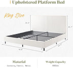 AMERLIFE King Bed Frame, Upholstered Metal Platform Bed, Cream