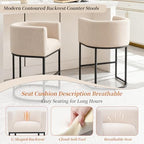 26" Counter Height Bar Stools Set of 4, Black Frame, Linen | Linen Upholstery, Barrel Backrest, Built-In Armrests, Kitchen Island Use, Sturdy Metal Frame, Counter Height