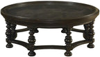 Coffee Table Solid Wood Round Coffee Table Black Retro Coffee Table Home Sofa Side Table Glass Double Layer Low Table Mesa para Centro De Sala
