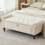 51" Storage Bench for Bedroom, Upholstered Ottoman Bench, Chenille Beige | End of Bed Bench for Bedroom, Window Benches for Living Room, Entryway, Ottoman with Large Storage Space, Pet Friendly