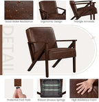 Yaheetech Mid-Century Modern Accent Chair, Lounge Chair, Dark Brown | Faux Leather Chair with Flat Arms, Engineered Wood Frame Armchair, for Living Room/Office/Reading/Reception Area