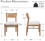 BESTANO Modern Armless Dining Chairs with Rope Woven Back Set of 6, Beige Linen Fabric Upholstered Kitchen & Dining Room Chairs, Mid-Century Classic Farmhouse Wooden Side Chair