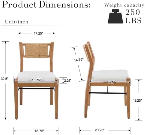 BESTANO Modern Armless Dining Chairs with Rope Woven Back Set of 6, Beige Linen Fabric Upholstered Kitchen & Dining Room Chairs, Mid-Century Classic Farmhouse Wooden Side Chair