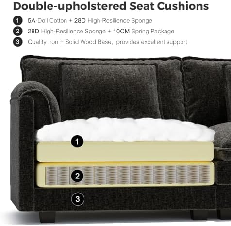 ELUCHANG 153" Oversized Modular Sectional Sofa, Comfy Chenille Cloud Couch, 8-Seater U Shaped Modern Deep Seat Sofa w/Removable Covers for Living Room, Bedroom, DIY Combination - Black