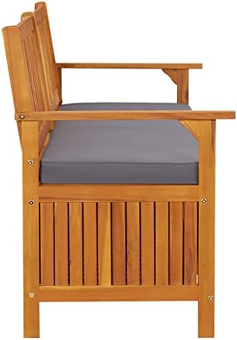 Black Acacia Wood Storage Bench Rectangular, 67 in Outdoor Storage Bench with Cushion, Black and Brown Patio Seating for Three