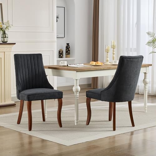 LKTART Upholstered Dining Chairs Set of 2, Solid Wood Kitchen Dining Room Chairs with Thicken Padded and Nailhead Trim for Home Kitchen Bedroom Black