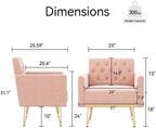 Olela Accent Chair with Arm for Living Room, Velvet Modern Armchair, Pink | Single Sofa Cozy Tufted Upholstered Reading Side Chairs with Gold Metal Leg for Bedroom Decorate