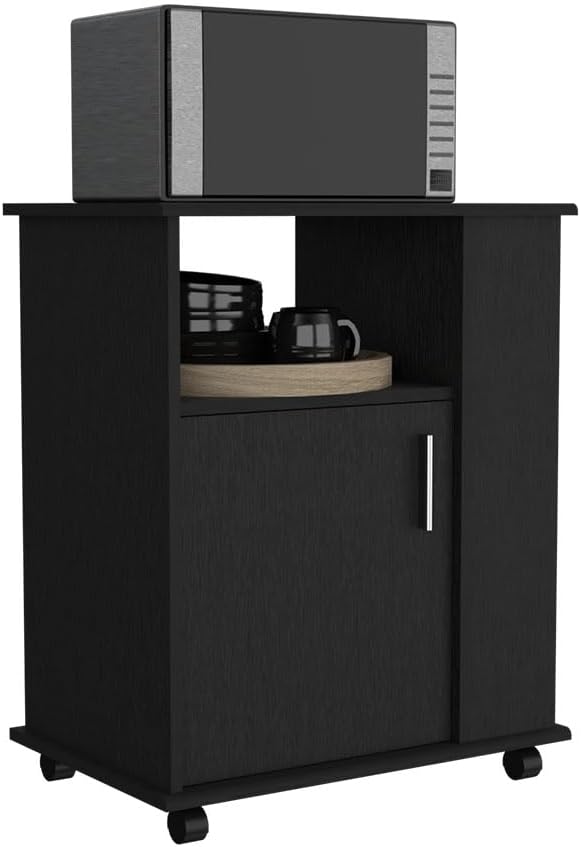 Lower Microwave Pantry 29", Single Door Cabinet, Open Shelf & Side Storage