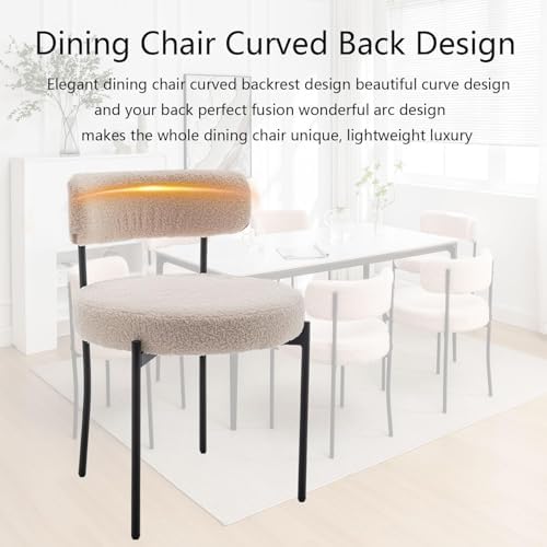 Riknuxi Boucle Dining Chairs Set of 4, Upholstered Dining Room Chairs Beige | Modern Kitchen Chairs with Curved Back, 4" Upholstery, Metal Legs, Easy Clean, for Dining Room/Restaurant/Kitchen