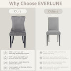 Gray Velvet Dining Chairs Set of 6, Fabric Upholstered Kitchen & Dining Room Chair, Tufted Mid Century Modern Dinning Room Chairs, High Back, Wood Legs, Sillas de Comedor