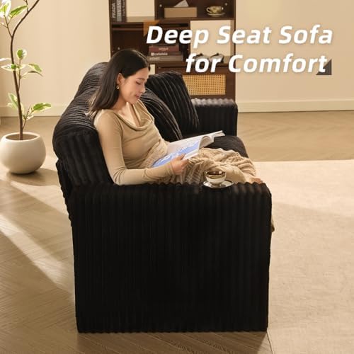 GOSUHI 80" Cloud Couch Loveseat, Deep Seats, Pocket Spring, Corduroy, Black | High Backrest, Pocket Spring Cushions, Oversized 2-Seater, Comfy Upholstered Couches for Living Room