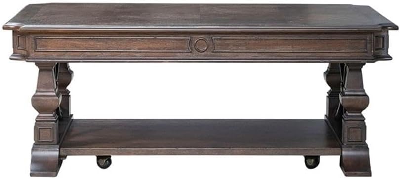 Pemberly Row 3-Piece Cocktail Table Set, Rubberwood and Hickory Veneers, Chateau Brown Finish, Includes 1 Cocktail Table with Casters and 2 End Tables, Bottom Shelves and Drawer, Living Room Furniture