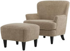 Christopher Knight Home Winnie Accent Chair and Ottoman Set, Living Room/Bedroom Wooden Comfy Reading Chair with Footrest Stool, Boucle Upholstered Wingback Single Sofa, Brown