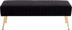 Furniliving 44 Inch Bedroom Bench, Upholstered Tufted Striped Fabric Ottoman Benches with X-Shaped Metal Legs for Living Room, Entryway Solid Wood Indoor Bench for Foyer (Black)