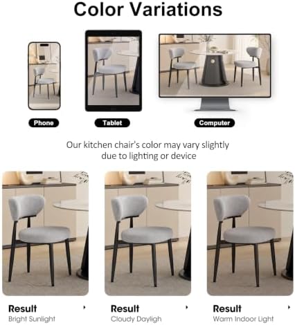 Dining Chairs Set of 4, Modern Upholstered Fabric Dining Chairs | Thick Padded Seat, Textured Fabric, Curved Back, Metal Frame, Dining Room, Kitchen, Breakfast Nook, Restaurant, Soft Gray