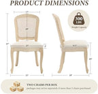 Wicker Dining Chairs Set of 4, Upholstered Linen Fabric Dining Room Chairs with Square High Rattan Back Farmhouse French Kitchen Chairs for Dining Table/Living Room/Restaurant, Cream