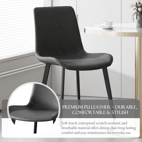 Dining Chairs Set of 4, Modern PU Leather Upholstered Dinner Chairs | Sturdy Metal Legs and Comfort Backrest, Armless Accent Side Chairs for Home Kitchen/Living Room/Restaurant (Dark Grey)