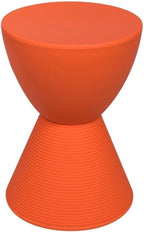 BOWERY HILL Contemporary Plastic Ribbed Round End Table, Hourglass Design with Hidden Storage, Durable UV-Protected Orange Finish, 16.75" H x 11.75" W, Indoor/Outdoor Use