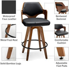 MEKLIBA Swivel Bar Stools Set of 2,30 Inch Bar Height Bar Stools,Upholstered Bar Chair with Bamboo Legs,Low Back Bar Stool for Kitchen Island (Black-PU)