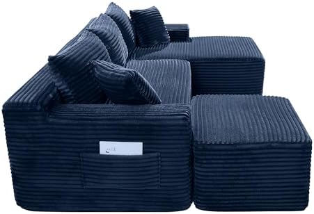 Blue Oversized Sectional Couches with Ottoman. Right Face Chaise | L shaped modular sofa, Cloud soft cushion with foam, Breathable pet-friendly, Side storage pocket, No assembly required.