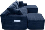 Blue Oversized Sectional Couches with Ottoman. Right Face Chaise | L shaped modular sofa, Cloud soft cushion with foam, Breathable pet-friendly, Side storage pocket, No assembly required.
