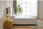 Queen Size Upholstered Bed Frame, 54" High Headboard Carmen Wingback Bed Frames, Tall Headboard Floor Platform Beds, No Box Spring Needed No Noise, Simplicity Minimalist, Cream White