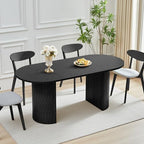 70.8 Inch Dining Table for 4-6 People, Oval Kitchen Table with Semi-Cylindrical Legs Base, Modern Farmhouse Round Dinner Tables for Dining Room Kitchen Living Room (Black)