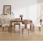 Farmhouse Dining Chairs Set of 6, Mid Century Modern Kitchen Chair Upholstered Natural Color Wooden Chairs with T-Shape Back, Armless Comfy Accent Chairs, Linen Beige