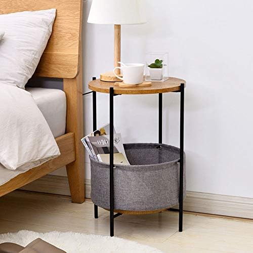 Telephone Table, Round 2 Layer Sofa Side Table,Coffee Table,Telephone Table,2-Storey Storage Shelf,3955CM(Color:Black)