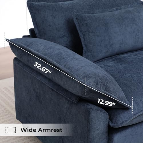 Modern Oversized Accent Chairs Set of 2,Chenille Cloud Sofa Chair with Deep Seat,Upholstered Armchair with Extra Thick,Comfy accent chairs Reading Chairs for Living Room Bedroom Apartment BLUE