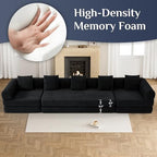 DAMAIFROM Convertible Sleeper Sofa Bed Floor Couch, Black | 158" Corduroy Modular Compressed Futon Sofa Bed, Pull-Out Cloud Sectional Couch with Memory Foam Mattress for Living Room