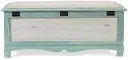 Pemberly Row Shabby-Chic Wood Bench Chest, Seafoam Green & Off White Finish, Cushioned Seat with Hinged Lift-Up Storage, Handcrafted Bedroom or Entryway Seating Organizer, Fully Assembled