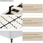 Upholstered Platform Wingback Bed Frame with 54" High Headboard, Solid Walnut Wood Feet, Sturdy Metal & Wood Slats (Chenille, Ivory White-R7902, Queen (U.S. Standard))