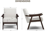 COMHOMA Accent Chair, Mid Century Modern Chair with Solid Wood Armrest, Comfy Upholstered Reading Armchair for Living Room, Bedroom, Balcony (Brown Curved Armrests, Beige)