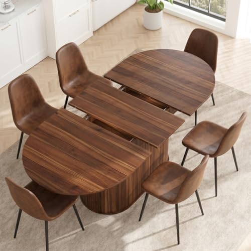 55"-71" Extendable Dining Table Set for 8, Oval Dining Room Table Set for 8, Modern Wood Kitchen Table Upholstered Chairs Set of 8, Ideal for Dining Room,Office, Space-Saving