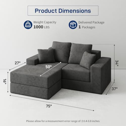 Cloud Modular Sectional Sofa, Comfy Couch for Living Room, Modern L-Shaped Couch with Reversible Chaise, Customizable Sleeper Sofa Bed with Non Slip, No Assembly & Deep Seat, Dark Grey