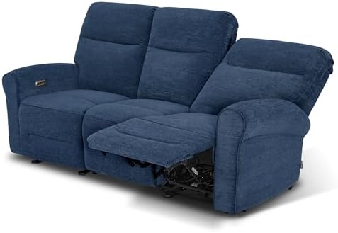 MCombo 87.8" Wall Hugger Power Reclining Sofa with Drop Down Table, 3-Seater Recliner Couch for Small Spaces Living Room RV, USB Ports, Fabric PR635M3 (Navy Blue)