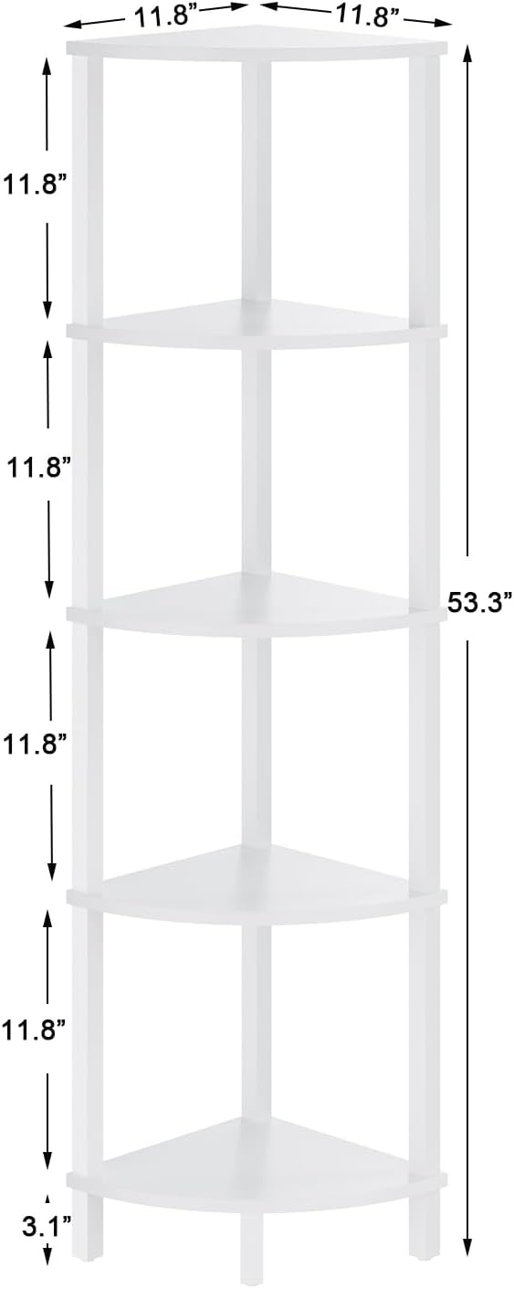 VIMBER Corner Shelf, 5-Tier Corner Bookshelf, Industrial Corner Ladder Shelf, Modern Display Shelf for Living Room, Bedroom, Kitchen, Home Office, White UJSJ001W